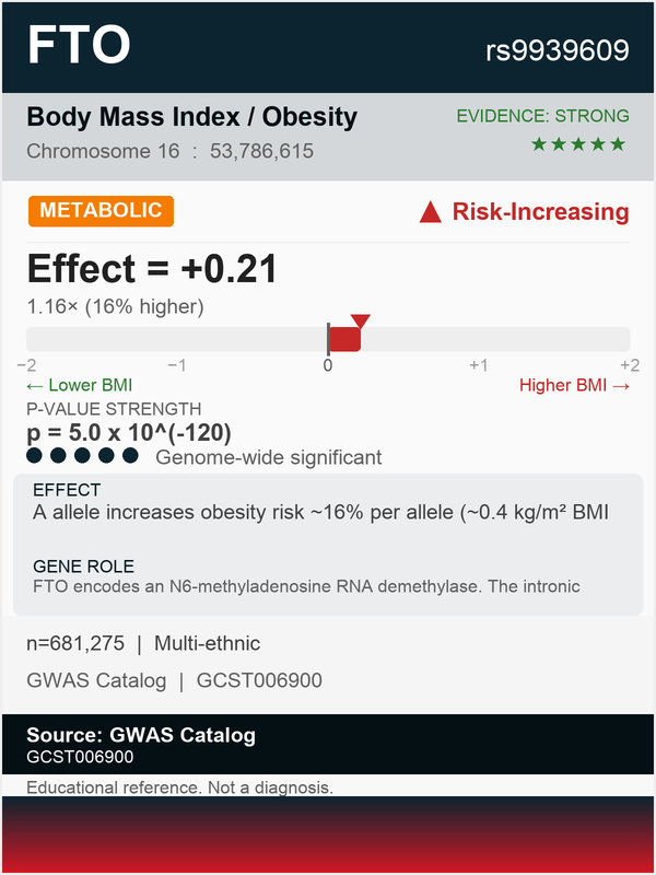 FTO obesity / BMI (rs9939609)